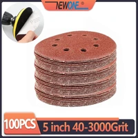 100pcs 125mm hook loop abrasive sand paper 5 inch red sanding disc with 8 holes grits 403000 available