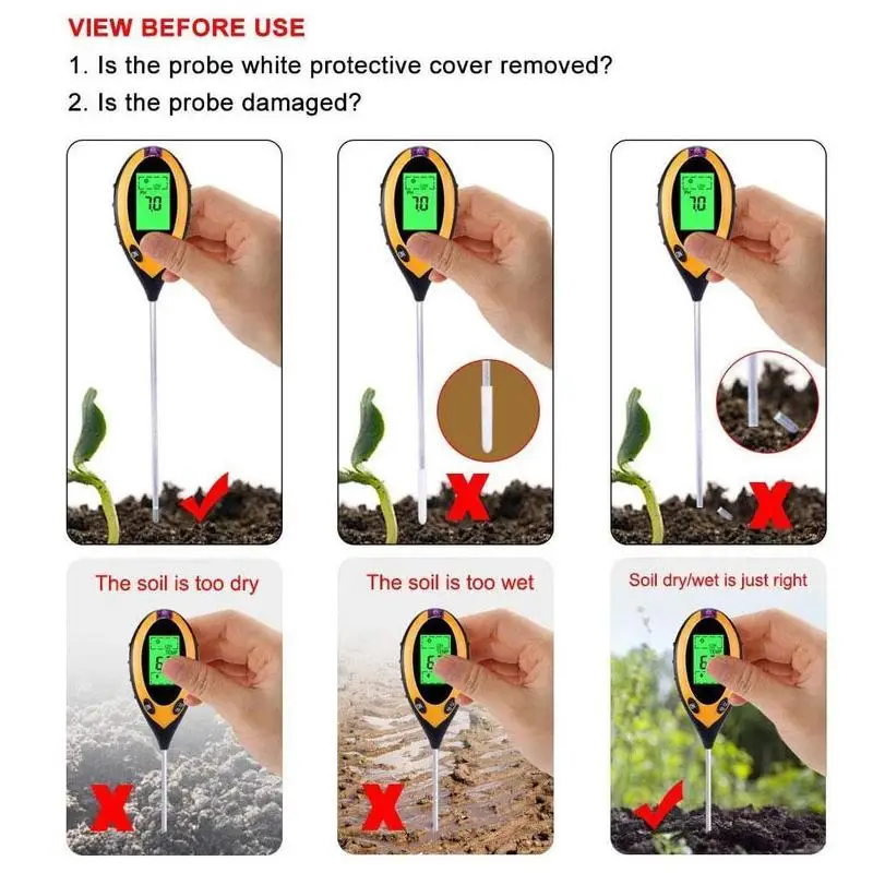 

Four In One Soil Tester Electronic Soil Detector Soil And Temperature Meter Light Count Humidity Display Tester Ph O5K0