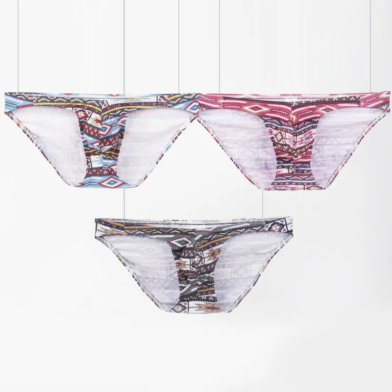 

Underwear Men Ethnic Print Triangle Pants Sexy Briefs 3D U Convex Design Homme Low Waist Knickers Male Bulge Pouch Underpants A5