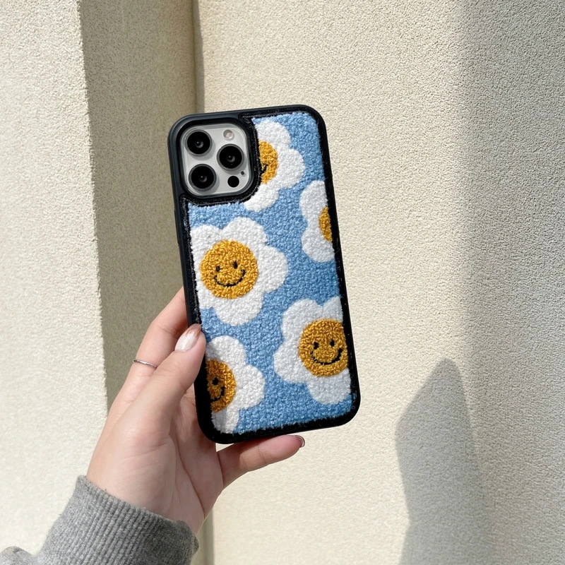

Корейский милый пушистый плюшевый чехол для телефона с цветами для iPhone 11 12 13 Pro XS Max Mini X XR 7 8 Plus SE, зимний Мягкий противоударный чехол-накладка