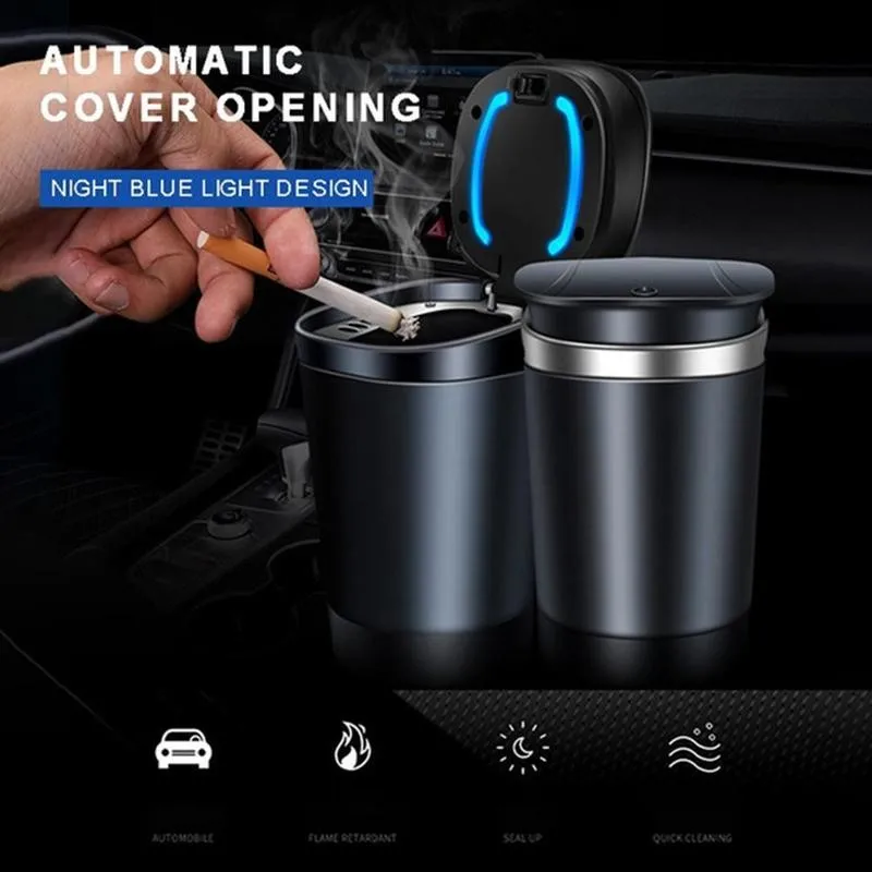 

Electric Car Ashtray with Lid Multi-Scene Application Portable Ashtray Washable Cigarette Holder with LED Ambient Light