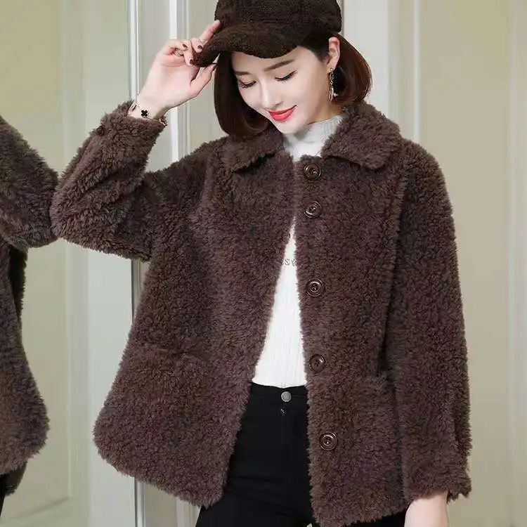 Women 2021 Autumn Winter Real Wool Fur Coat h Natural Sheep Shearing Jacket Female Thick Warm Outerwear Abrigos Mujer B668