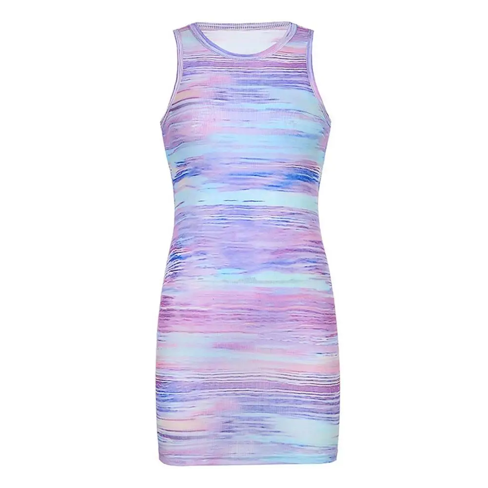 

Sleeveless Dress Tie-dye Printed Women Autumn Summer Sleeveless Printed Bodycon Pleated Slim Sundress 2021 Female Clothing 2021