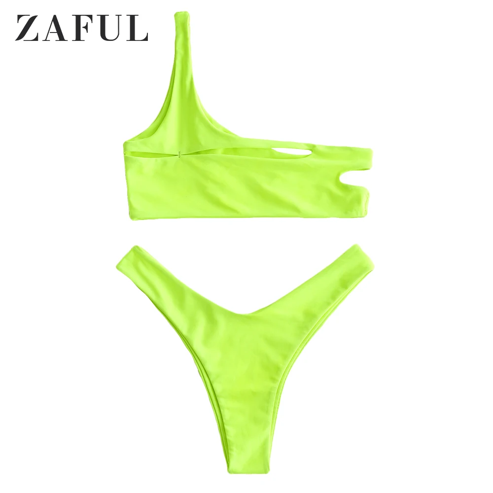 Женский комплект бикини ZAFUL на одно плечо с вырезами высокой талией без косточек