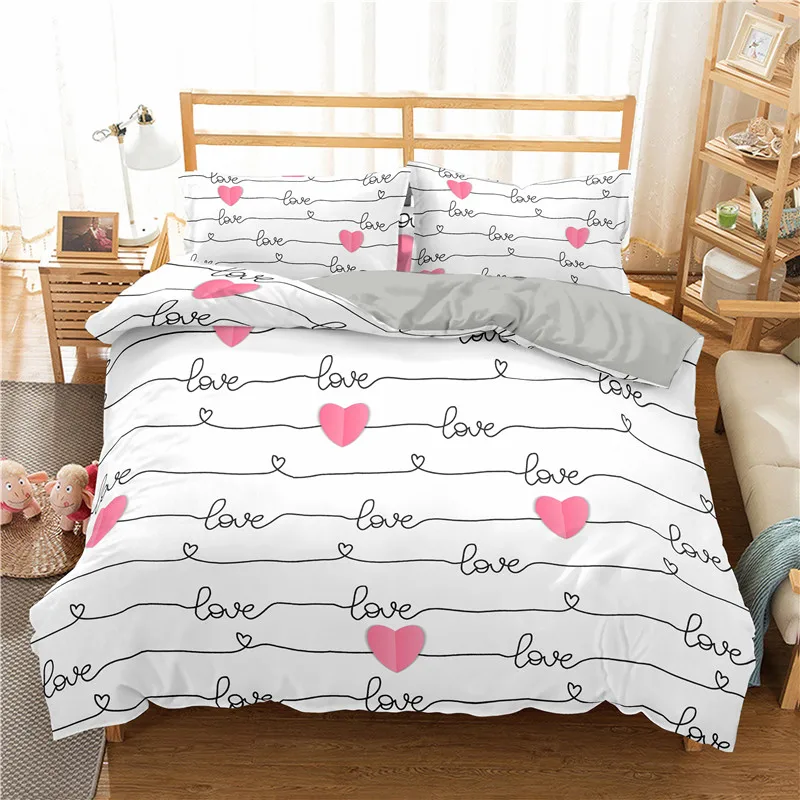

Cartoon Bedding Set 3D Love Stripe Duvet Cover Pillowcase Bedclothes 2/3 Pcs Single Queen King Size Home Textiles Quilt Cover