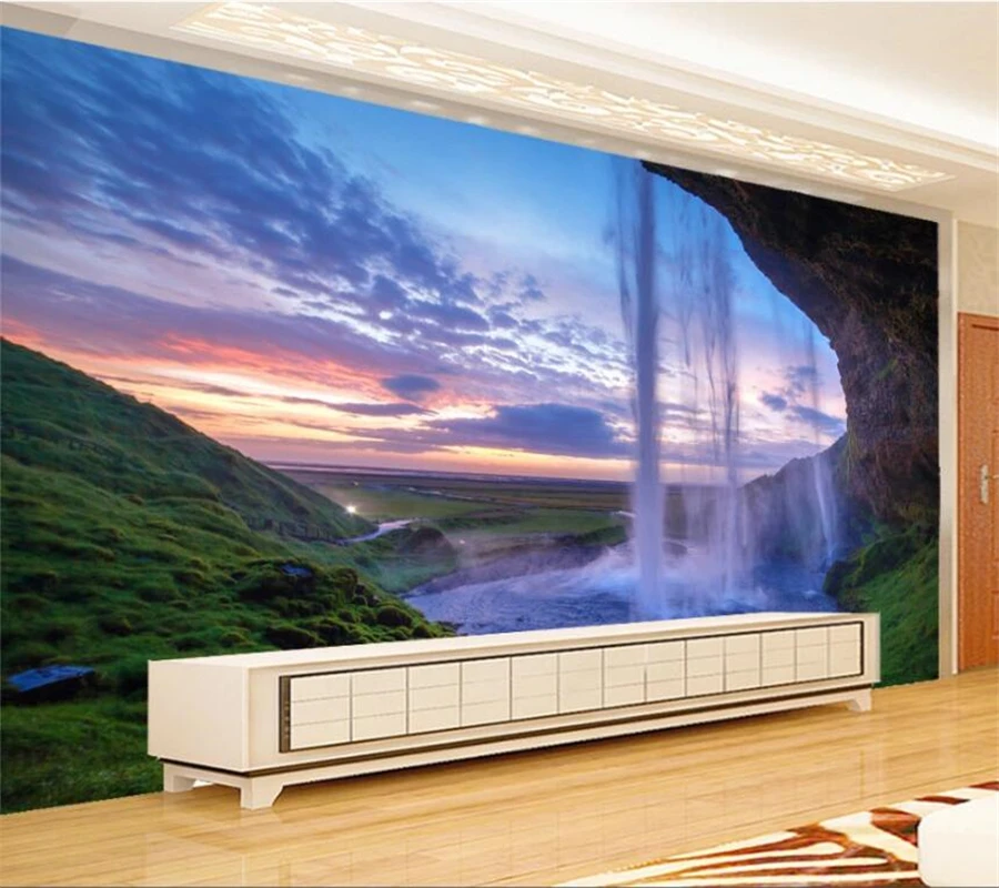 wellyu Custom wallpaper 3d mural обои water curtain cave waterfall and wealth landscape painting TV background wall paper |