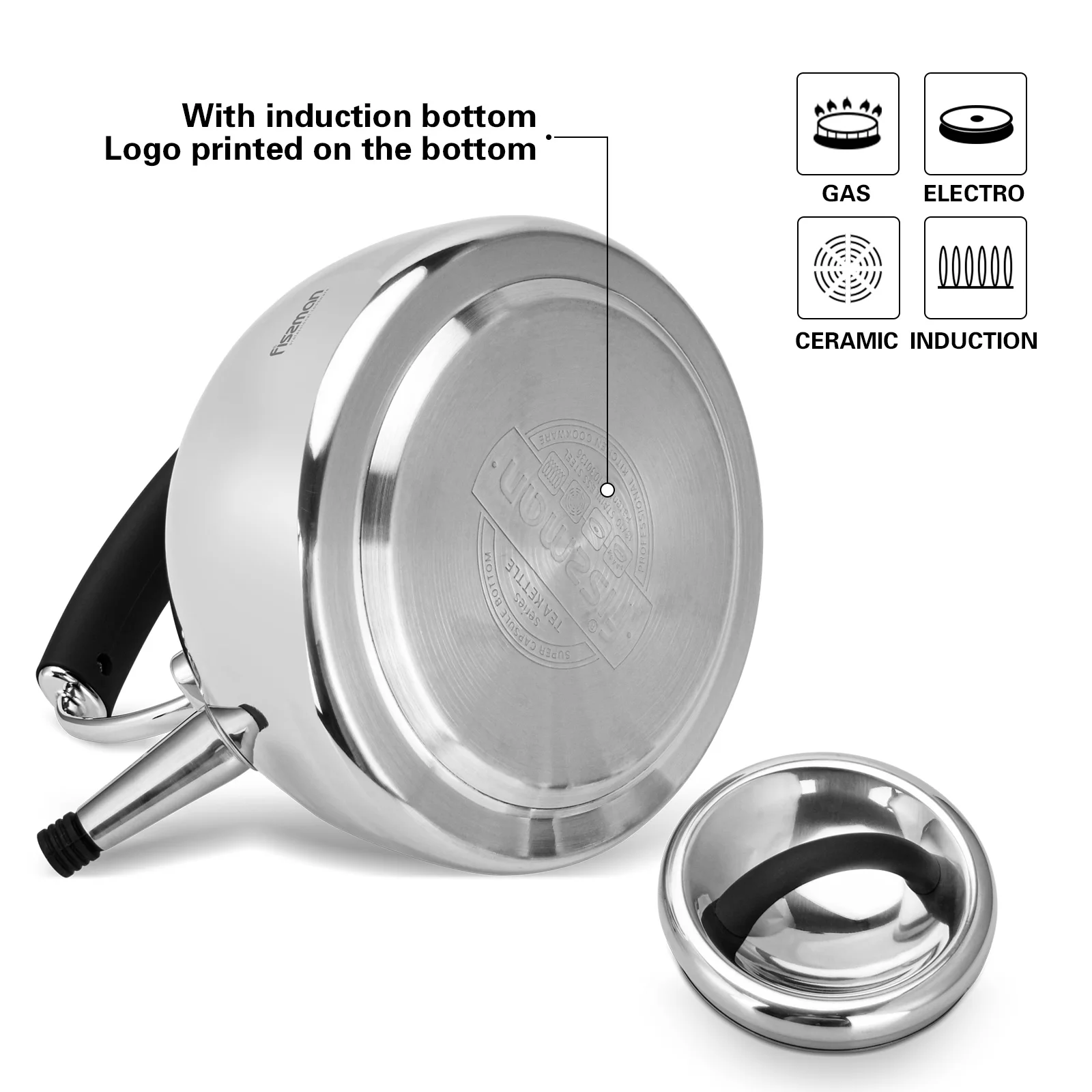 FISSMAN 2.2L чайник со свистком для кофе плита индукционный воды из нержавеющей стали |