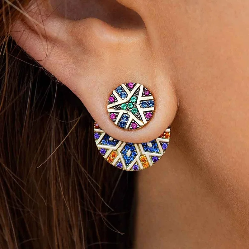 

New Vintage Colorful Shiny Stud Earrings For Women Boho Rhinestone Earring Girls Fashion Piercing Jewelry aretes de mujer