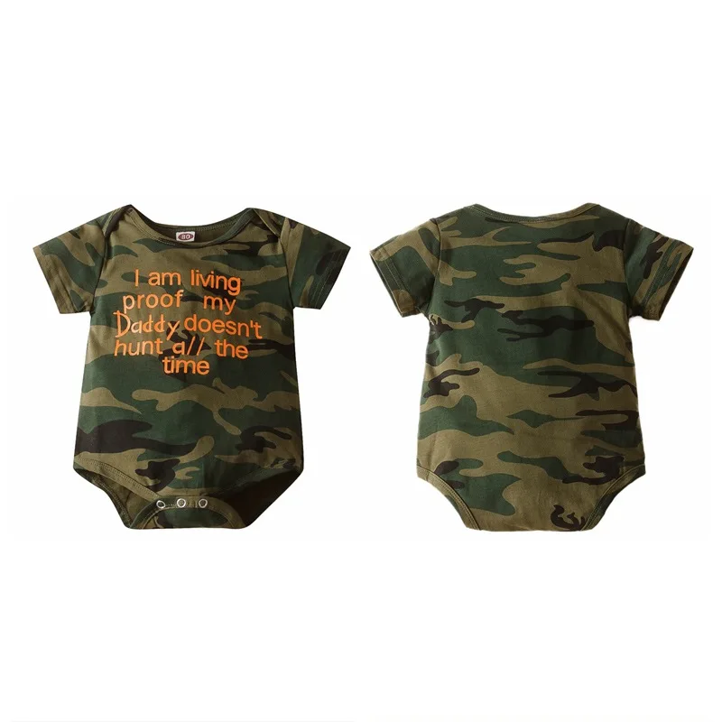

Summer Newborn Baby Romper Boy Girl Short Sleeve Camouflage Jumpsuit Infant Letter Print Outfits 0-24M New