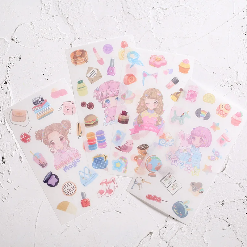 4 листа/упаковка наклейки из бумаги васи с мультяшными животными Декоративные