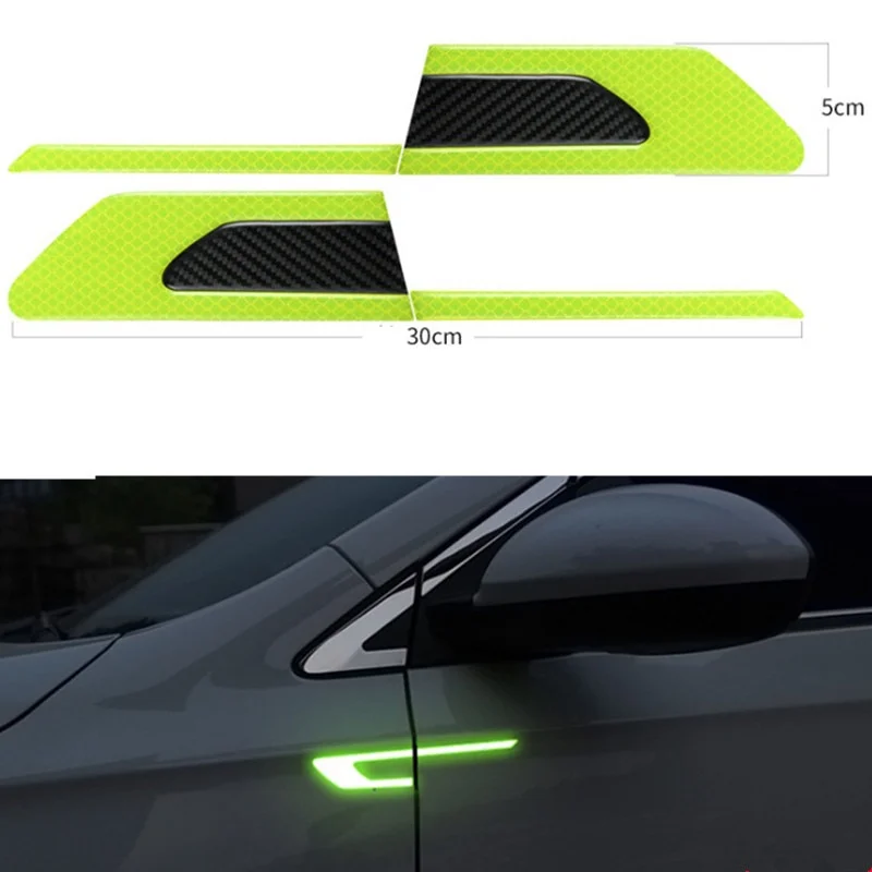 

2Pcs/Set Car Door Reflective Safety Decal Warning Strip Tape Car Bumper Reflective Strips Secure Reflector Stickers Decals