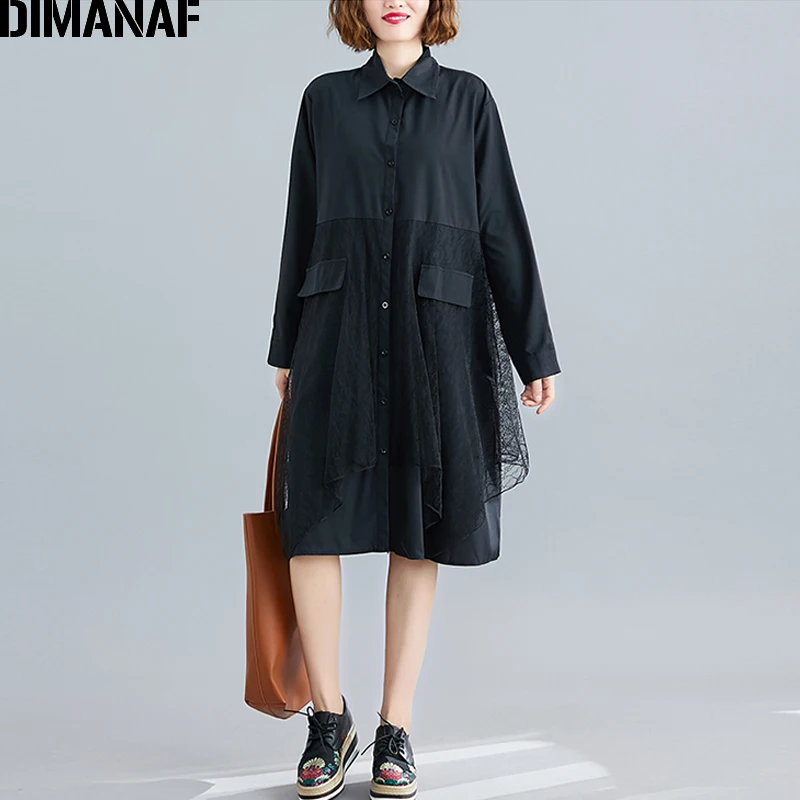 Женская блузка с длинным рукавом DIMANAF свободная офисная Туника черного цвета