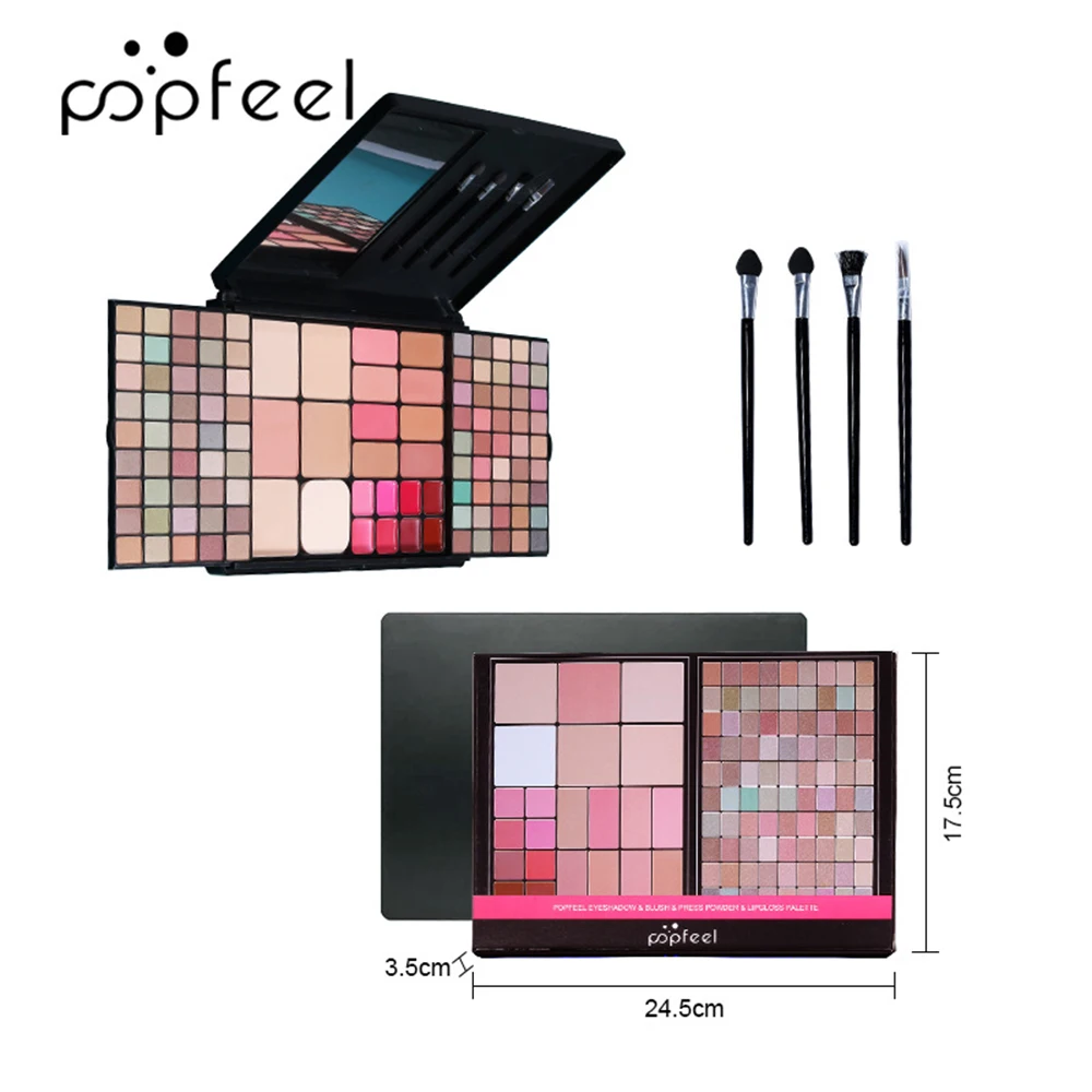 

Popfeel 112 Colors Make Up Kit Professional Eyeshadow Palette Foundation Powder Lipstick With Mirror Brush Cosmetics Makeup Set