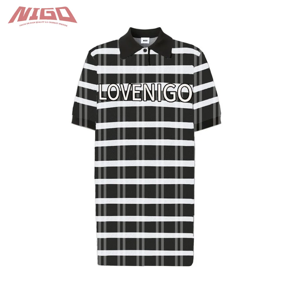 

Жаккардовая рубашка-поло NIGO Ms 21ss B с нашивкой логотипом, клетчатое платье с коротким рукавом # nigo55537