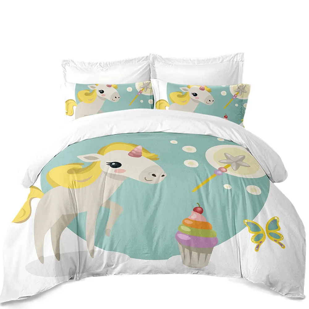 Детский комплект постельного белья с единорогом синий пододеяльников рисунком