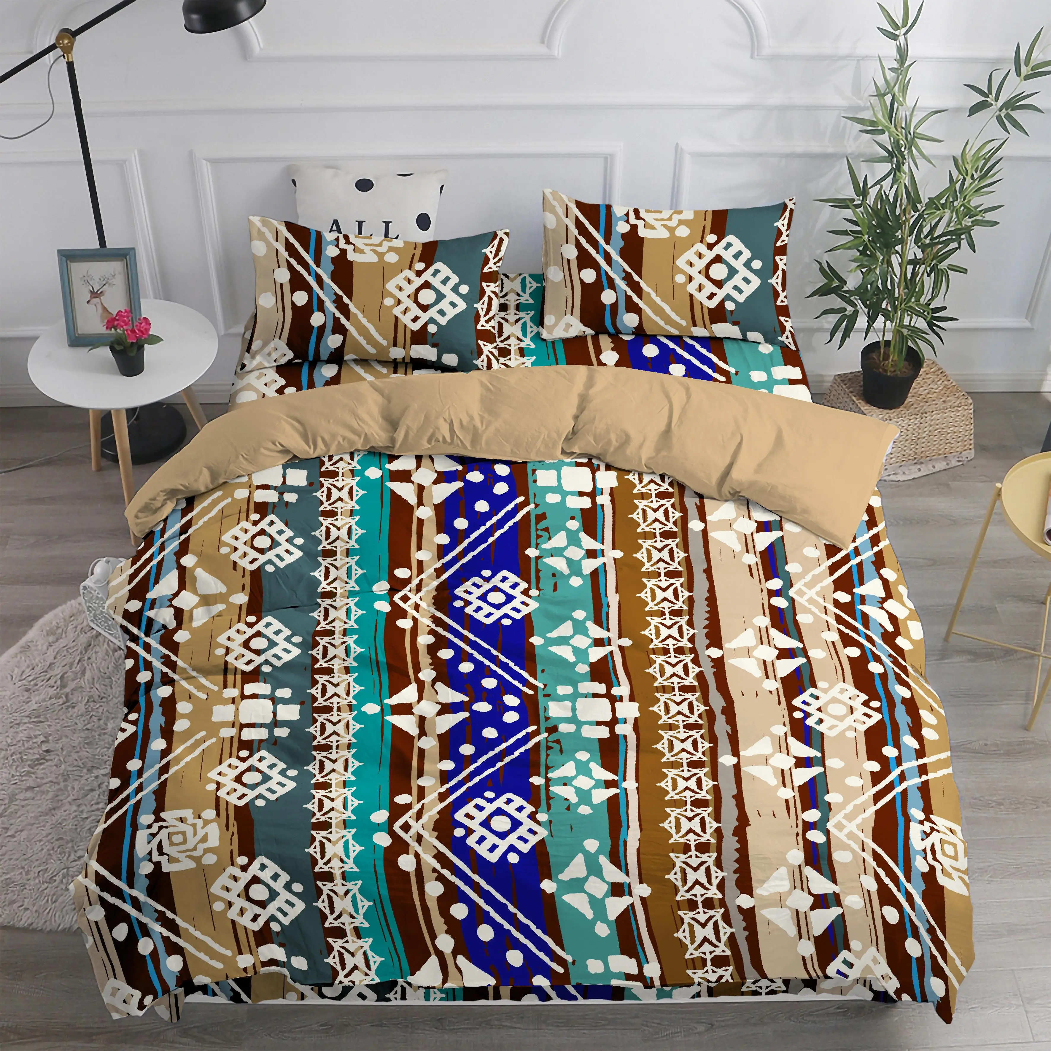 

Ethnic Boho Tribal Art Print Bed Linen Jacquard Geometric Strip Duvet Cover 240x220 King Size Couple Quilt Covers For Bedroom