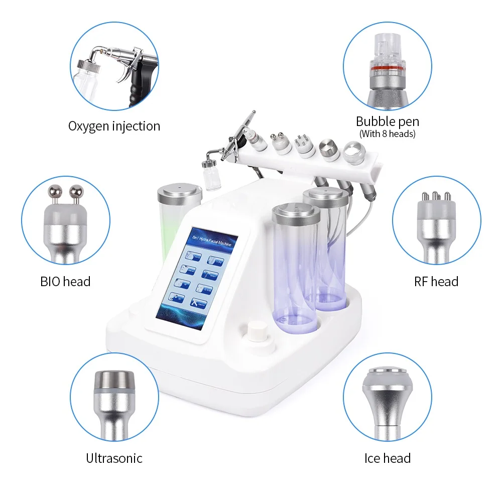 6 In 1 Small Bubbles Ultrasonic RF Hydra Deep Facial Ance Pore Cleaner Facial Massage Machine BIO Light Skin Care Device