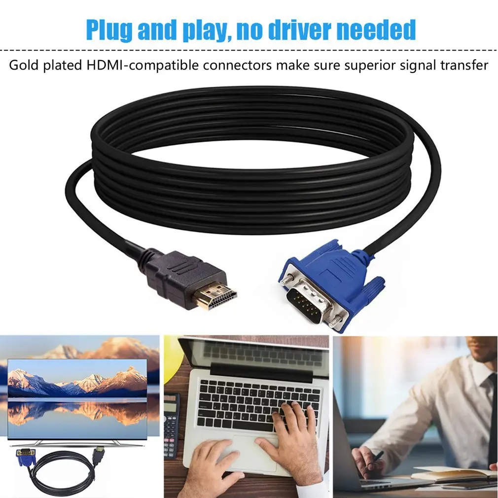 

Кабель-преобразователь HDMI-совместимый с VGA для ПК, ноутбука, планшета, адаптер высокого разрешения, портативные аксессуары для электроники