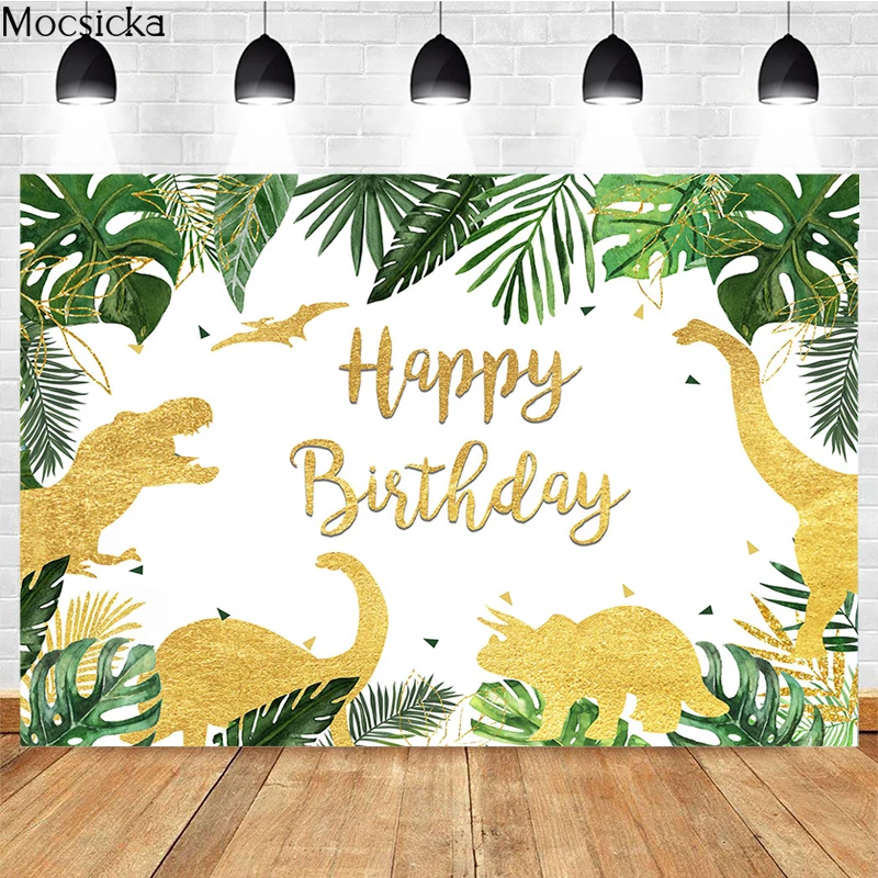 

Mocsicka Happy Birthday Photography Background Tropical Jungle Decoration Studio Props Child Portrait Photo Backdrop Banner