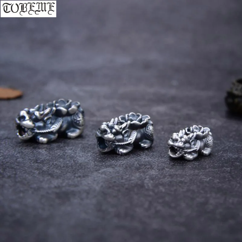 

100% 3D 999 Silver Pixiu Beads Vintage Silver Fengshui Piyao Beads Good Luck Lotus Pixiu Beads DIY Bracelet