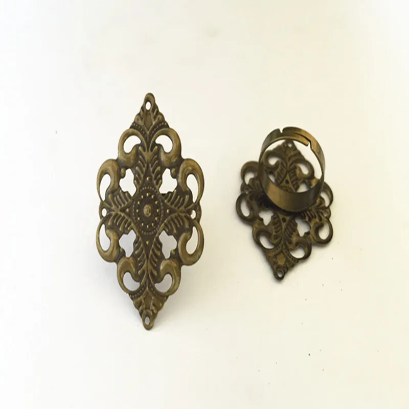 30MMx41MM Antique Bronze Flowers Ring Blanks Accessories Charm Connector Tray 4Pcs/Lot | Украшения и аксессуары
