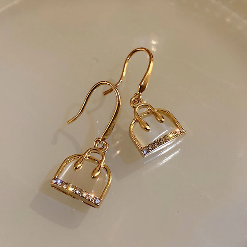 

KOFSAC Cute Chic Crystal Bag Drop Earrings For Women Party Jewelry Fashion Lady Gold Color Earring Girl Valentine's Day Gifts