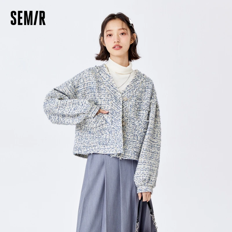 

Куртка Semir женская короткая с V-образным вырезом, модный пиджак свободного покроя с необработанными краями, маленький аромат, весна 2022
