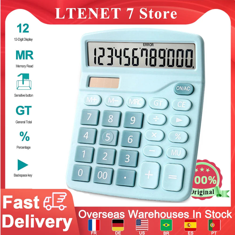 

12 Digits Electronic Calculator Solar+Battery Dual Power Supply Large LCD Display Desktop Calculator For Home Office Business