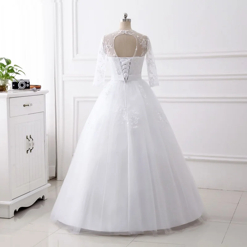 

Women's O neck long sleeve wedding dress plus size ball gown bridal dress princess wedding gown US2-US26W custom made