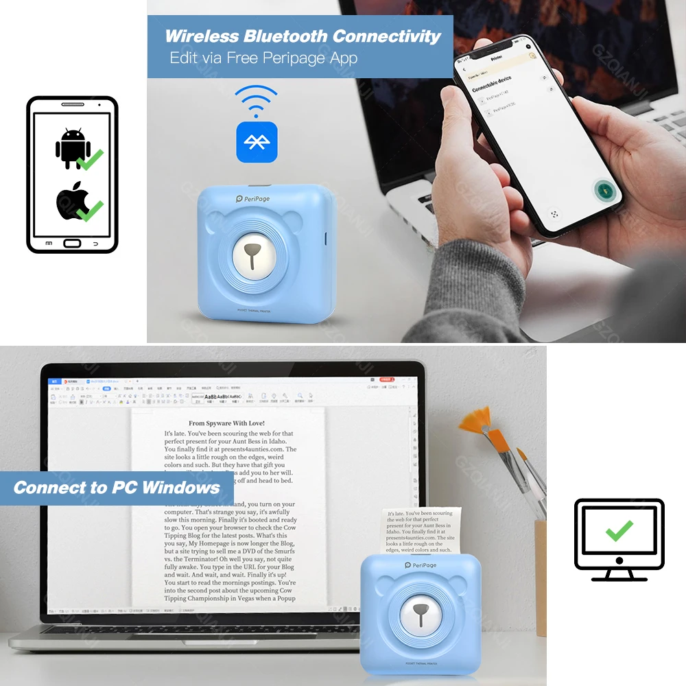 Принтер A6 203DPI 1 Mini Photo Peripage термопринтер для заметок этикеток стикеров Bluetooth 58 мм