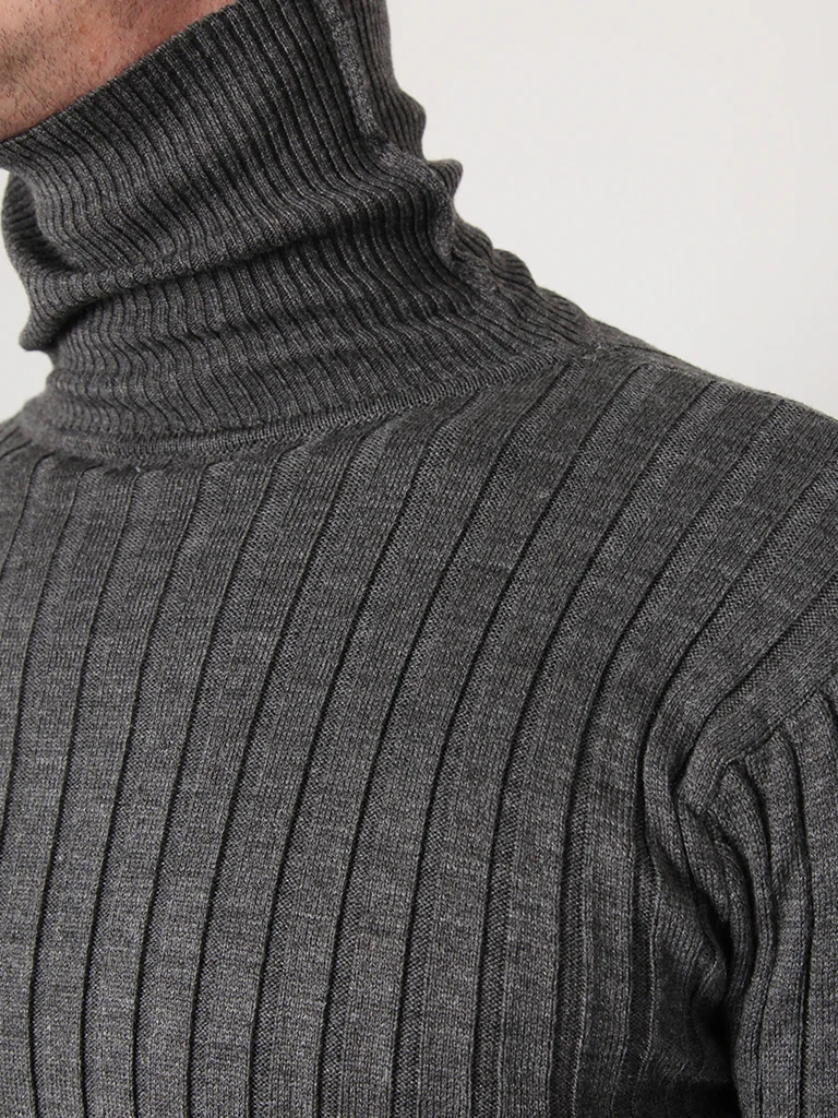 

Turtleneck Corded Anthracite Mens Knitwear Sweater