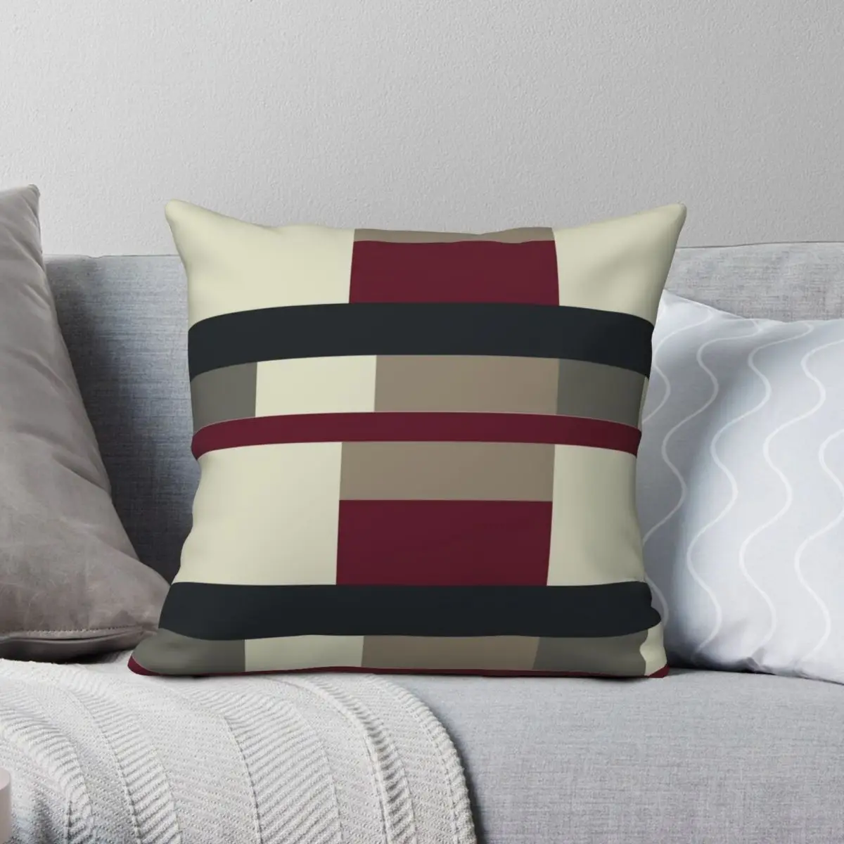 

Красные, черные, коричневые квадратные блоки, наволочка, полиэстер, лен, бархат, узор, Декоративная Подушка на молнии, искусственная подушка ...