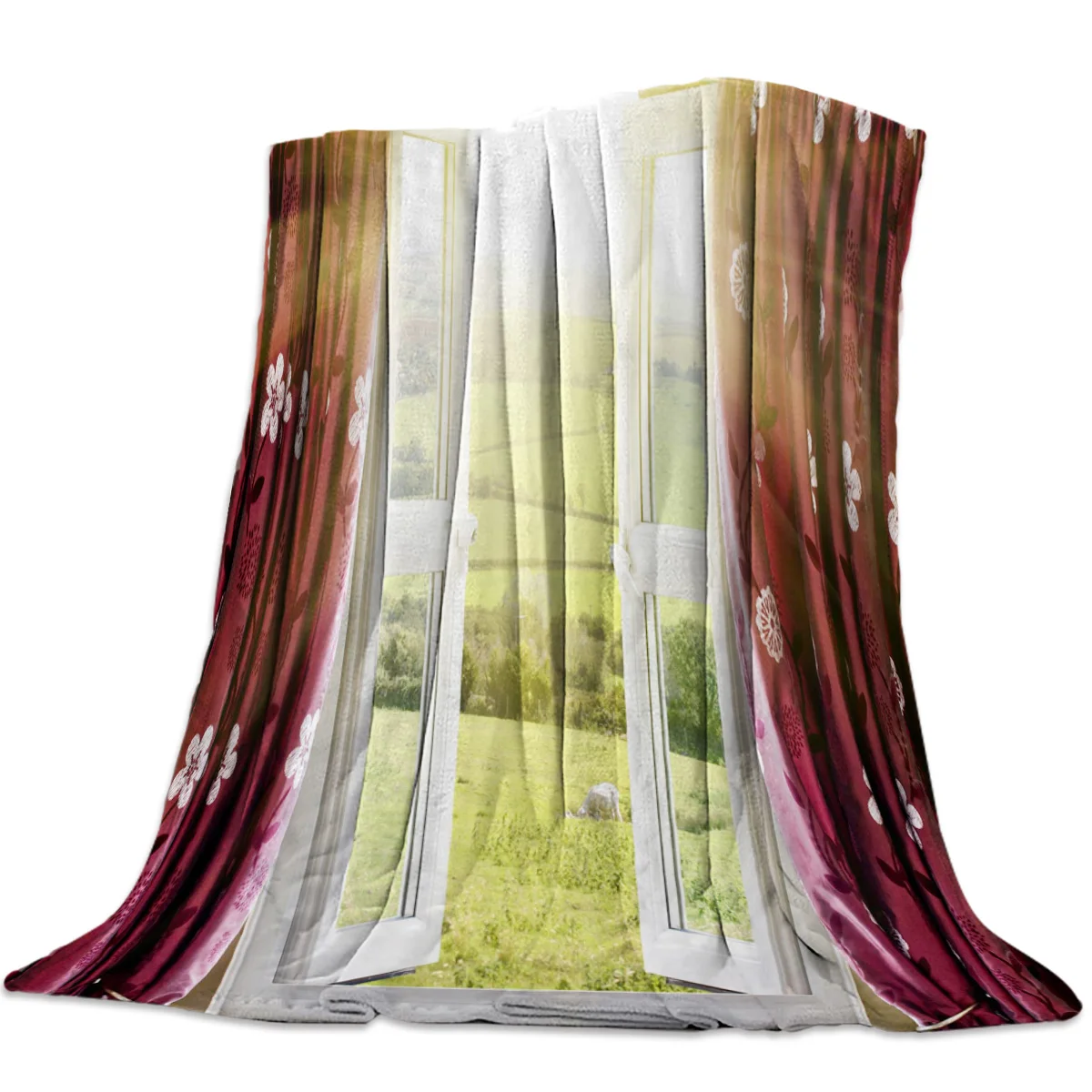 Одеяло из мягкого фланеля с печатным изображением зеленого ландшафта Windows Sunlight Grassland, стиральное, для кроватей.