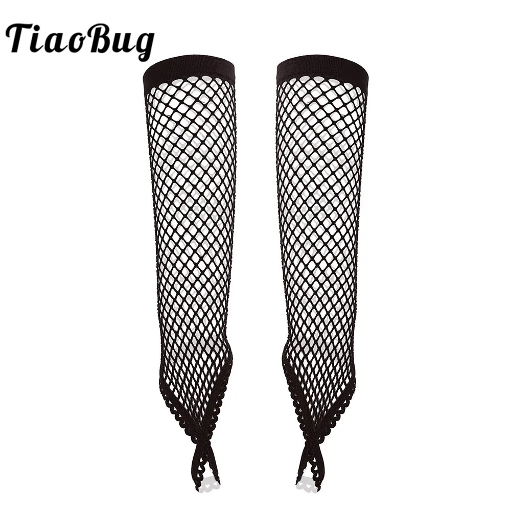 

Sexy Women Elbow Length Fingerless See Through Long Fishnet Gloves with Finger Loop Night Club Party Mittens Rave Accessories