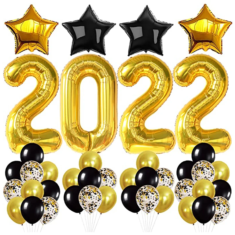 

Happy New Year Decorations 2022 Gold Silver 2022 Numbers Foil Helium Balloons for New Years Eve Party Supplies Merry Christmas