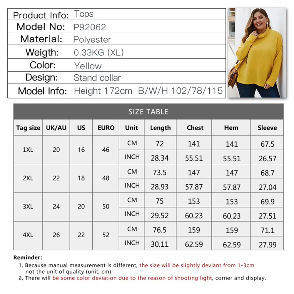 Женский свитер с высоким воротом Aswinfon вязаный пуловер большого размера длинным