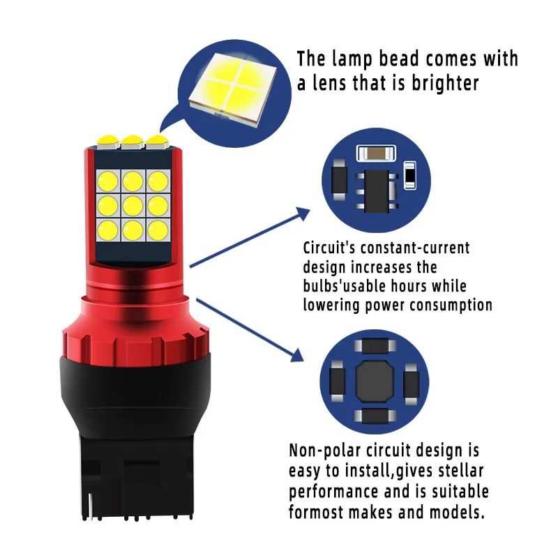2Pcs Led 12V T20 Type Car Reversing Light Rear Tail Bulb Reverse Lamp Daytime Running Signal Glowing Working | Автомобили и
