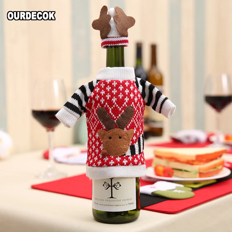 

Christmas Decoration Supplies Red Wine Bottle Cover Wool Bags Decoration Home Party Santa Claus Christmas artigos de natal