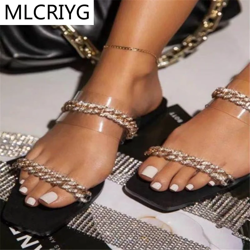 

2021 новые женские летние сандалии; Модные босоножки; Стразы с квадратным носком; Женские повседневные сандалии с плоской подошвой, уличные п...