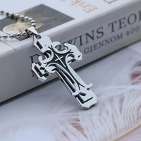 2pcs men fashion rhinestones inlaid jesus cross pendant chain necklace gift