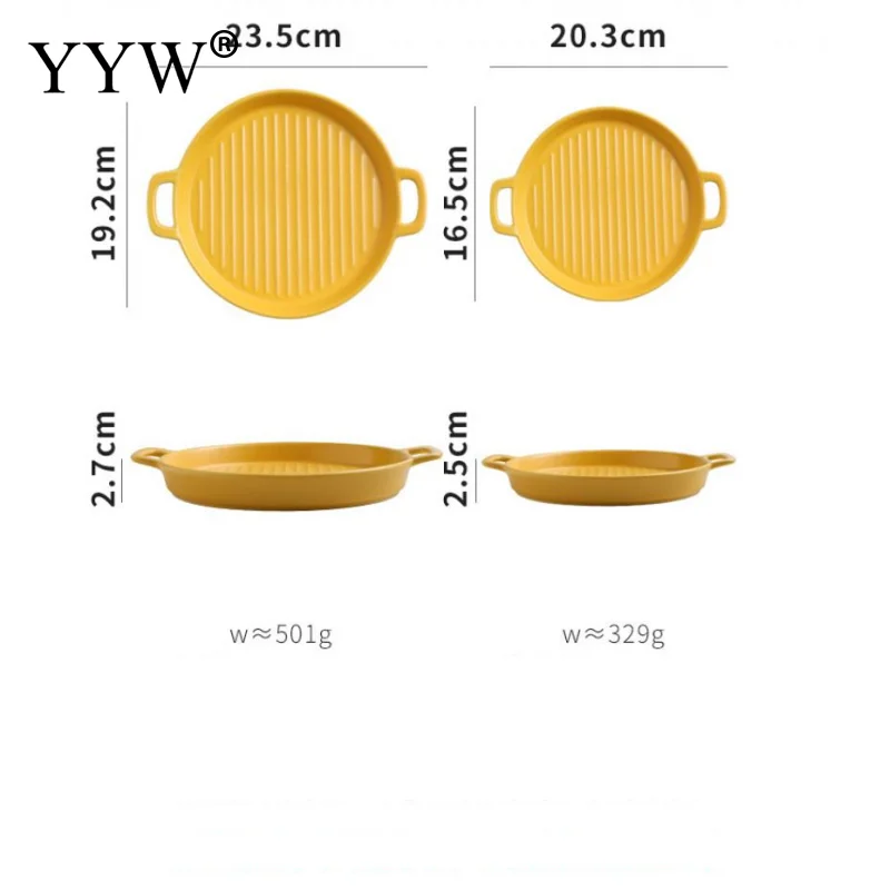 

Household Ceramic Binaural Round Baking Pan Round Dish Plate Dish Creative Oven Ceramic Western Tableware Microwave Flat Plate