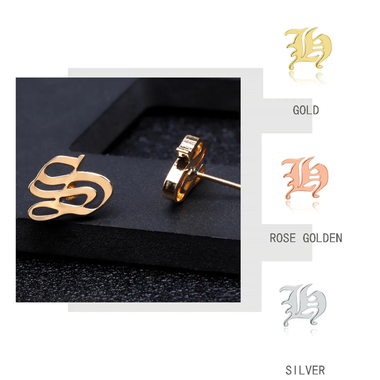 

Personalized Stainless Steel Single Initial Letter Stud Earring Female Alphabet Old English Gold Jewelry Earrings For Women Gift