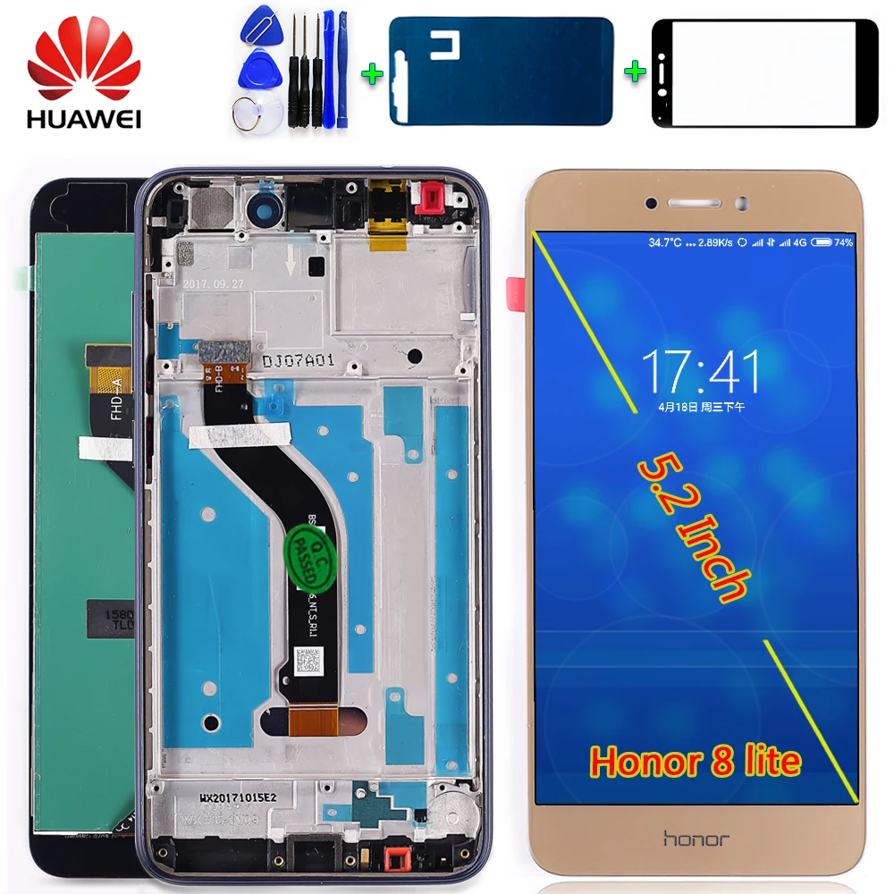 Huawei Honor 8 lite ЖК-дисплей 5,2 дюймов сенсорный экран 1920*1080 дигитайзер сборка PRA-TL10 PRA LX1 LX3 рамка с бесплатными инструментами