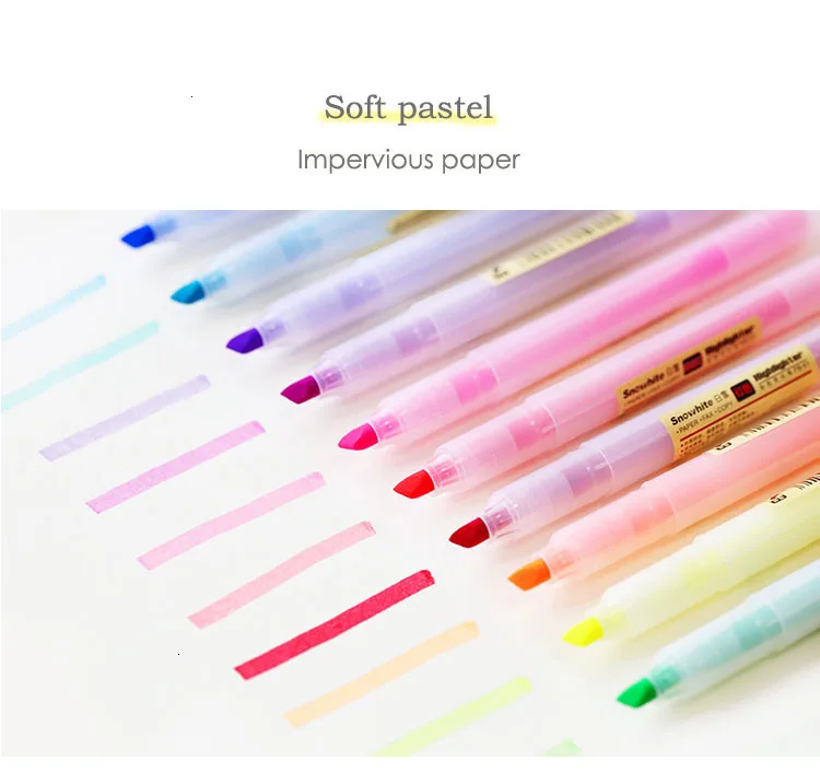 JIANWU 10pcs/set soft pastel ended highlighter pen Fluorescent pen kawaii Mild liner DIY School supplies Office Stationery