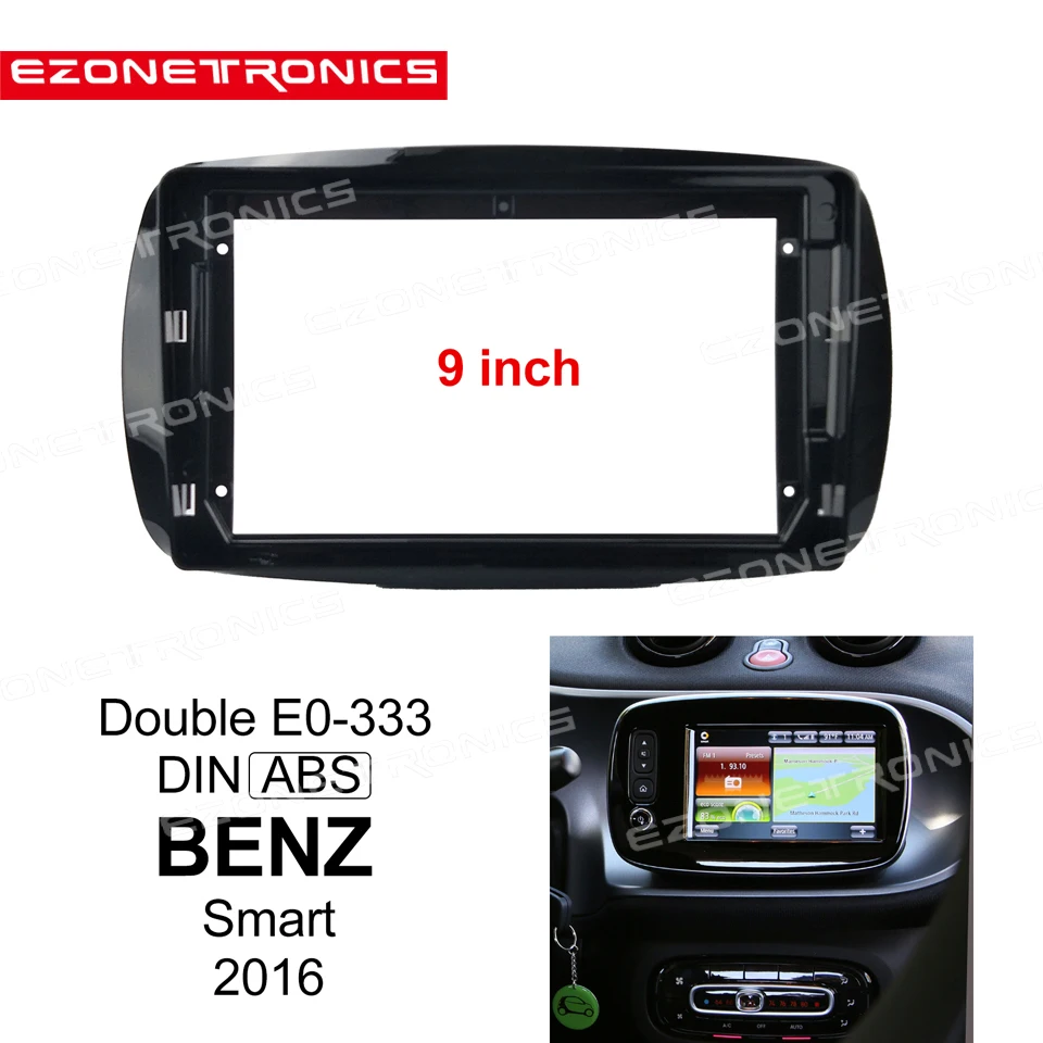 1/2Din Car CD DVD Frame Audio Fitting Adaptor Dash Trim Kits Facia Panel 9inch For BENZ Smart 2016  Double Radio Player