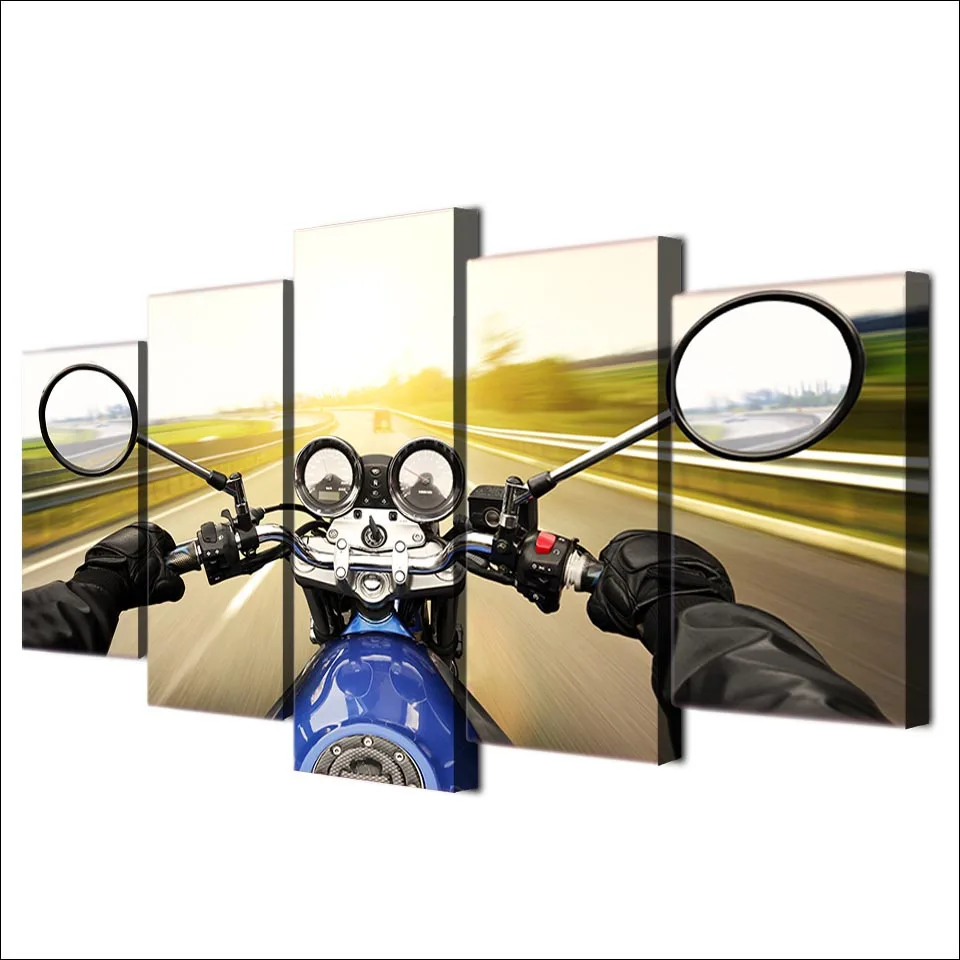 

Wall Art Modular Poster Home Decor Canvas Living Room 5 Panel Motorcycle Driving Framework HD Printed Modern Pictures Painting