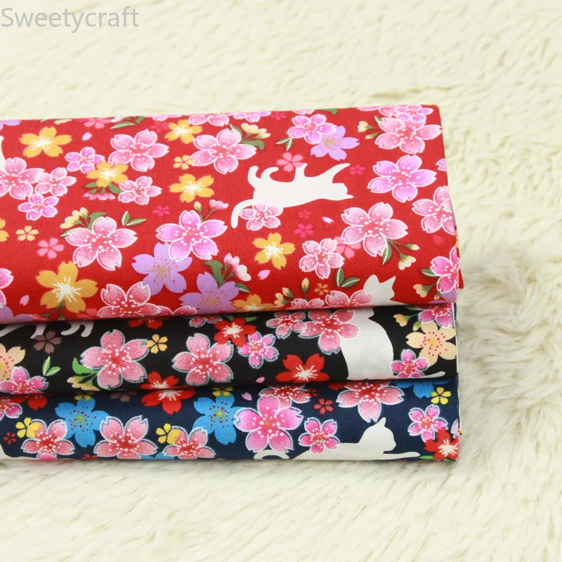 

110x45cm Animal Flower Cat Print Fabric tissus telas Thin Cotton Fabric By Yard Tecido Handmade Sewing patchwork Accessories