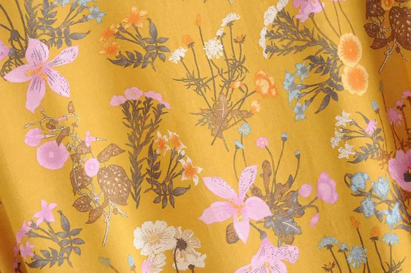 

Yellow V-Neck Printing Dress Style Short Sleeves 2021 Summer Boho Loose Belt Sexy Holiday Wind Dress For Beach Party