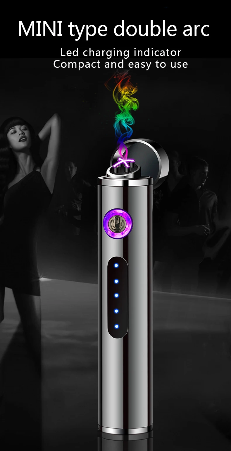 Портативная USB электрическая плазменная зажигалка, Электронная двойная дуговая зажигалка, ветрозащитная импульсная зажигалка, аксессуары для курения