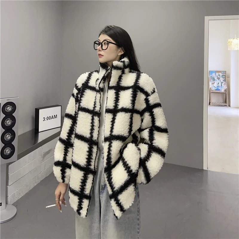 

Зимняя новая уличная одежда в стиле Харадзюку, сохраняющая тепло, винтажная цветная флисовая куртка из овечьей шерсти на молнии, верхняя од...